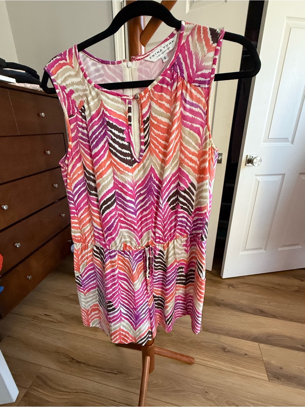 Trina Turk Pink Orange Chevron Silk Romper